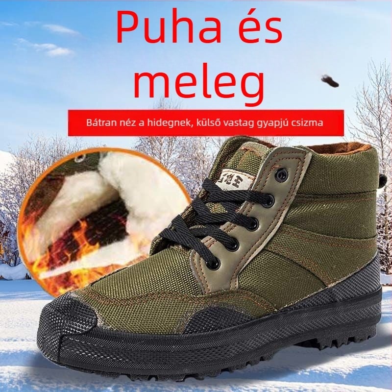 Férfi téli magasított vászon munkacipő – csúszásmentes, melegen tartó, pamut talpbetét
