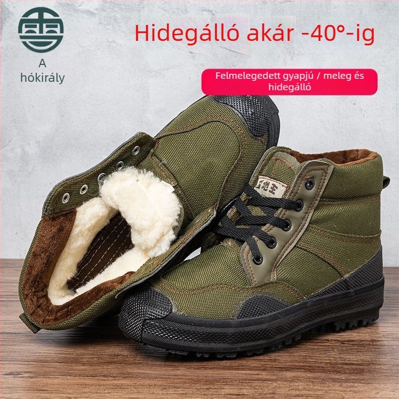 Férfi téli magasított vászon munkacipő – csúszásmentes, melegen tartó, pamut talpbetét
