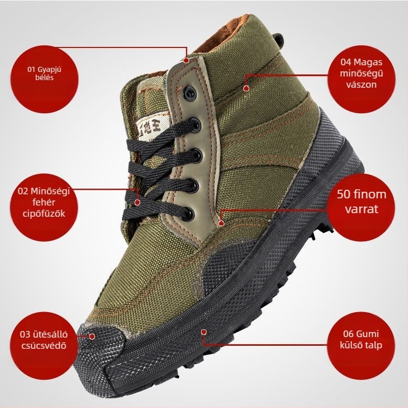 Férfi téli magasított vászon munkacipő – csúszásmentes, melegen tartó, pamut talpbetét