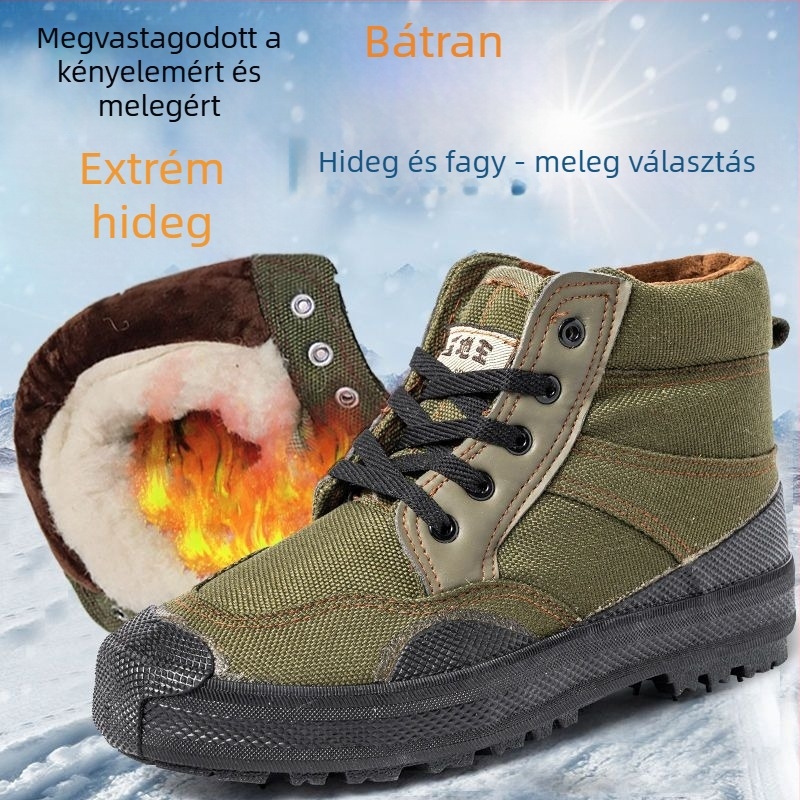 Férfi téli magasított vászon munkacipő – csúszásmentes, melegen tartó, pamut talpbetét