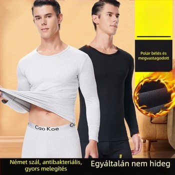Férfi meleg termo alsóruha készlet, felső pulóverrel környakú és slim-fit alsóval, fleece belsővel, 95% poliészter keverék