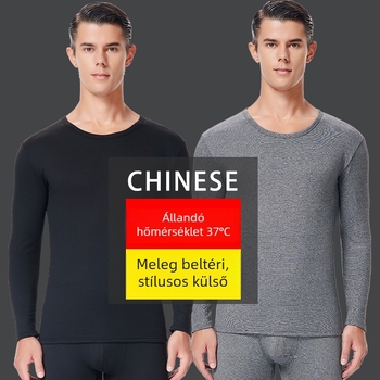 Férfi meleg termo alsóruha készlet, felső pulóverrel környakú és slim-fit alsóval, fleece belsővel, 95% poliészter keverék