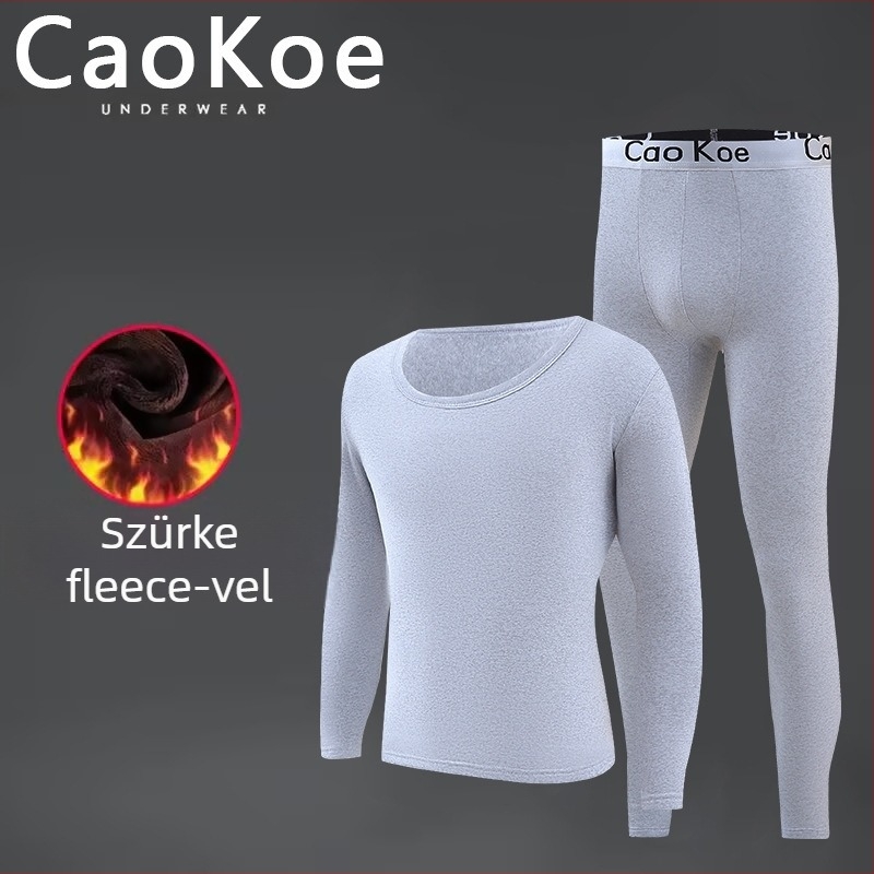Férfi meleg termo alsóruha készlet, felső pulóverrel környakú és slim-fit alsóval, fleece belsővel, 95% poliészter keverék