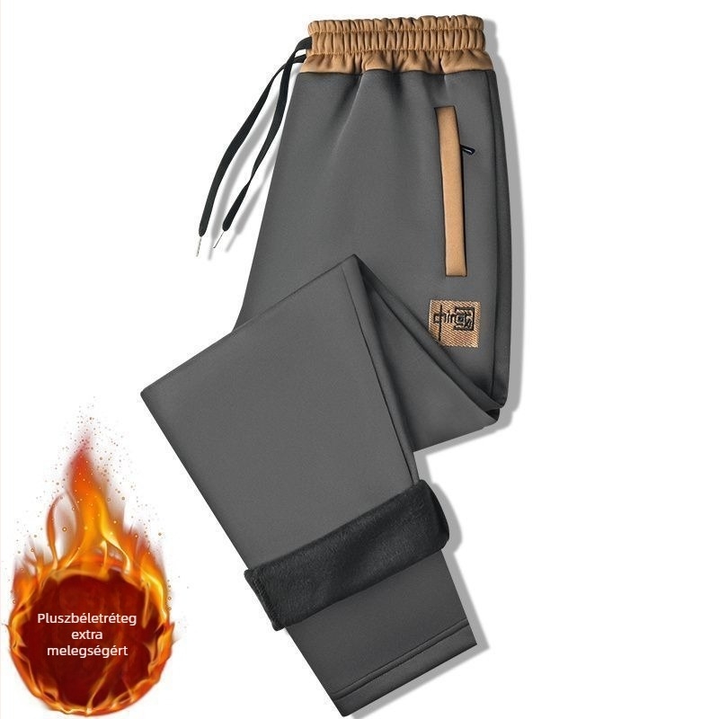 Férfiaknak lazán szabott sportnadrág, középmagas derekú, velúr anyag, egyszínű mintázat, sportos alapmodell