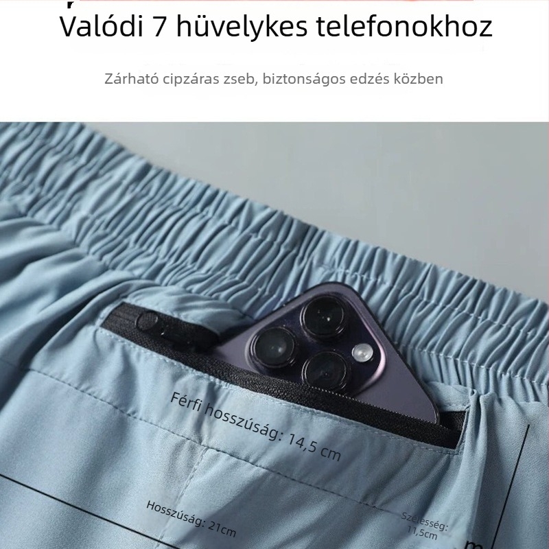 Férfi sportos futó rövidnadrág, nyár, középmagas derék, egyenes szabás, Lycra anyagú polietilén rost