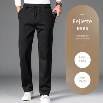 Férfi egyenes szabású nadrág, elasztikus derék, fleece belső, cipzáras zárás, poliészter