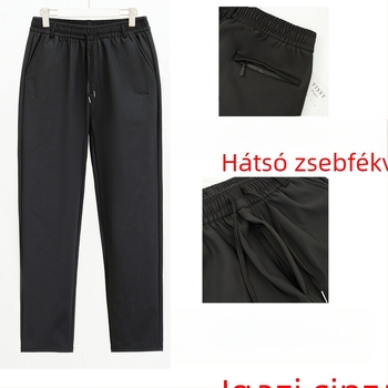 Férfi egyenes szabású nadrág, elasztikus derék, fleece belső, cipzáras zárás, poliészter