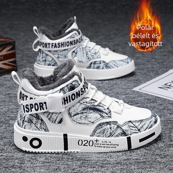 Gyerekeknek készült magas szárú skate cipő, mikroszálas bőr felsőrész, gumírozott talp, fűzővel zárható, fleece bélés a melegért