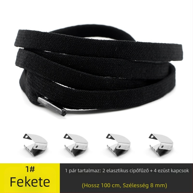 Unisex 8 mm szélességű, kötés nélküli cipőfűzők rugalmas csattal, dupla rétegű spandexből; mind a négy évszakhoz; alkalmas sportcipőkhöz, bőr cipőkhöz, csizmákhoz és hétköznapi lábbelikhez