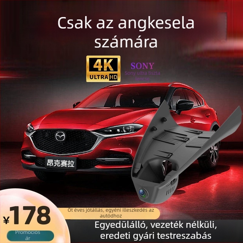 Mazda 3 Axela dash cam vezeték nélküli, 2160p, 170° látószög, előre-hátra rögzítés, Wi‑Fi, F1.8 rekesz, ablakra szerelés