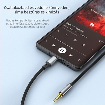 Androidhoz készült Type-C–ról 3,5 mm-es audió adapterkábelle – 0,5 m, digitális hangátvitel, chip Zhongke Lanxun 136T, ónnal bevont rézvezeték