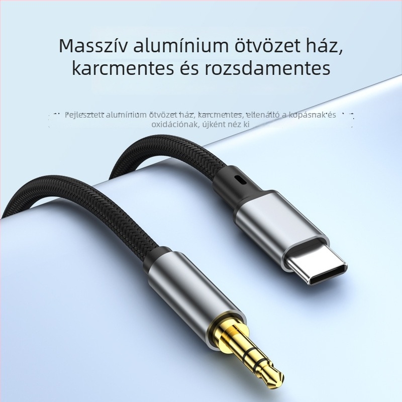 Androidhoz készült Type-C–ról 3,5 mm-es audió adapterkábelle – 0,5 m, digitális hangátvitel, chip Zhongke Lanxun 136T, ónnal bevont rézvezeték