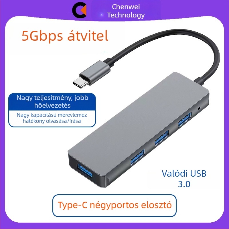 USB-C 4-portos dokkoló hub, gyors adatátvitel