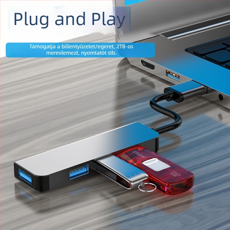 USB-C 4-portos dokkoló hub, gyors adatátvitel