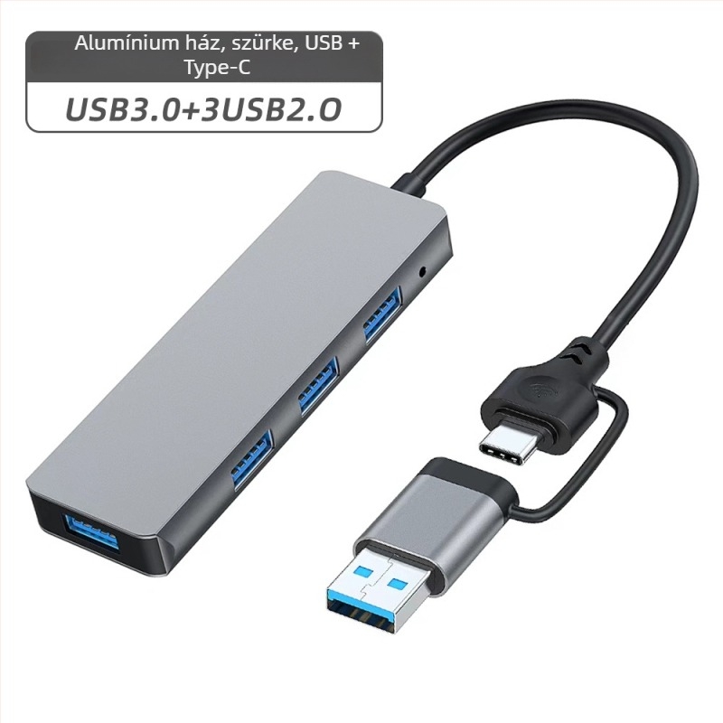 USB-C 4-portos dokkoló hub, gyors adatátvitel