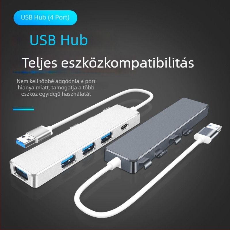 USB 3.0 OTG hub négy porttal, 5 Gbps adatátvitel, külső tápegység nélkül