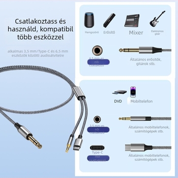 6,5 mm-től 3,5 mm-ig Audio Kábel, Modell 1-JYD-002, Aranyozott, Rézvezető, CCC tanúsított