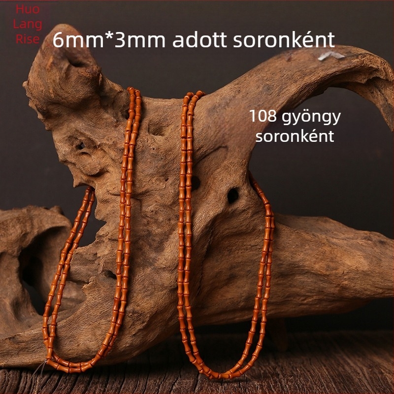 Fából készült 108 gyöngyös karkötő bambusz összekötőkkel DIY kiegészítők és kulcstartó medálokhoz