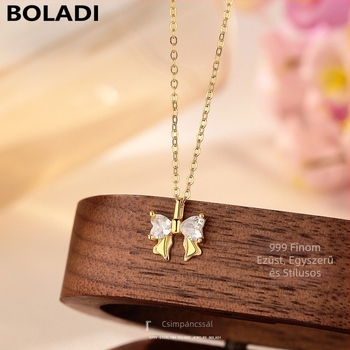 BOLADI Sterling ezüstből készült masni alakú nyaklánc szív alakú cirkónium medállal - könnyed luxus stílus nőknek