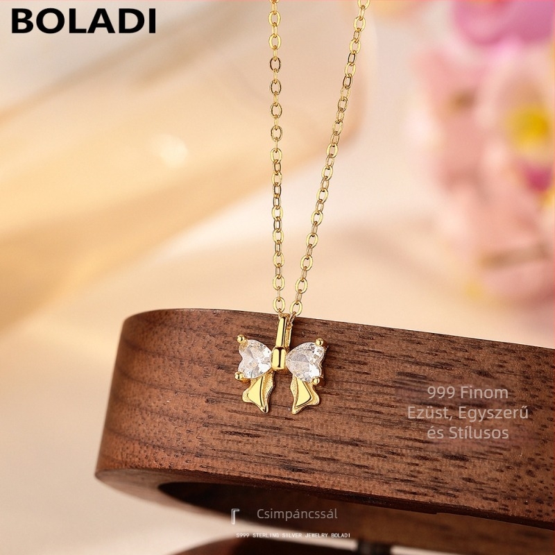 BOLADI Sterling ezüstből készült masni alakú nyaklánc szív alakú cirkónium medállal - könnyed luxus stílus nőknek