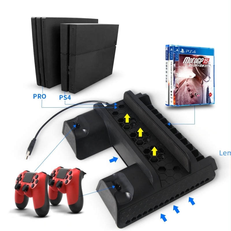 PS4 Slim/Pro hűtőállvány kettős vezeték nélküli kontrollertöltővel és optikai lemez tartóval – ABS