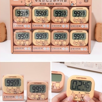 Snap kapibara időzítő — elektronikus konyhai időzítő ébresztővel, LED numerikus kijelző, elemes működés, négyzet alakú, rajzfilmszerű stílus