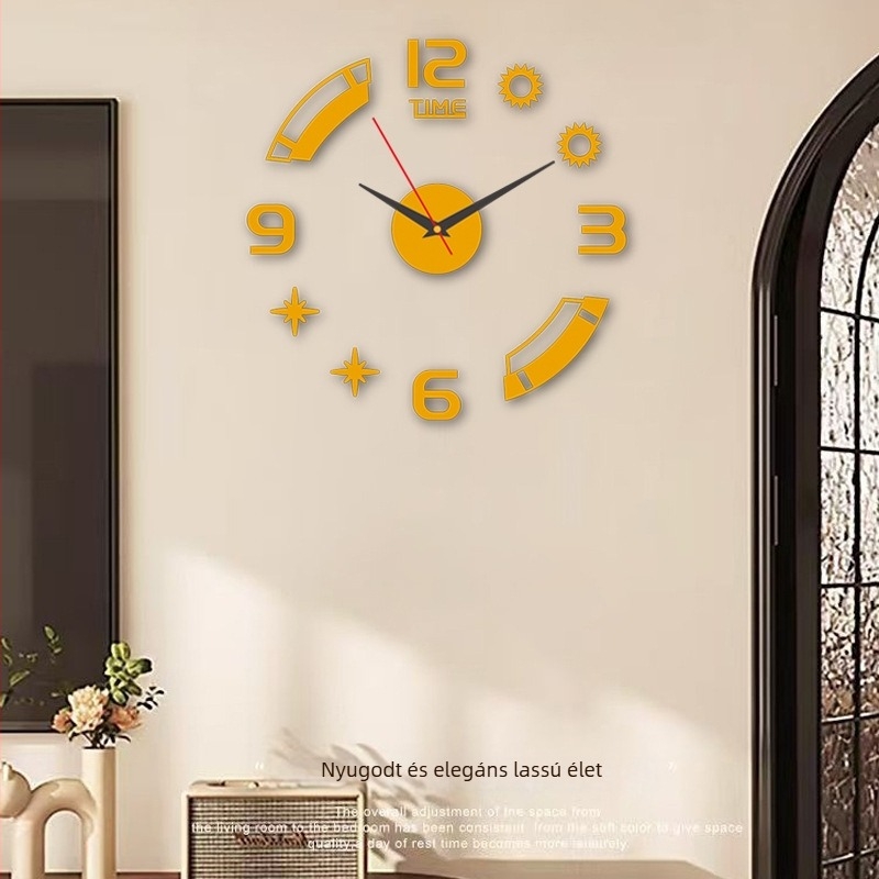 DIY luxus világító falióra hálószobába és nappaliba, egyszerű modern stílusú, elegáns