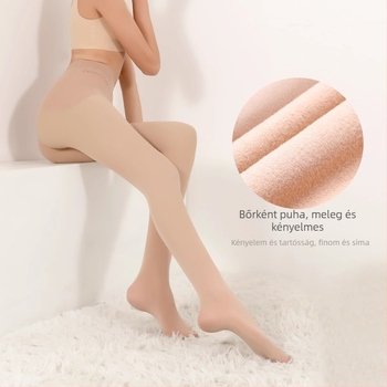 Női nylon harisnya vastag fleece béléssel, 1200D, Apple hip szabás, varratmentes sarok, egyszínű, ősz-tél