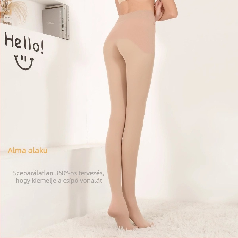 Női nylon harisnya vastag fleece béléssel, 1200D, Apple hip szabás, varratmentes sarok, egyszínű, ősz-tél