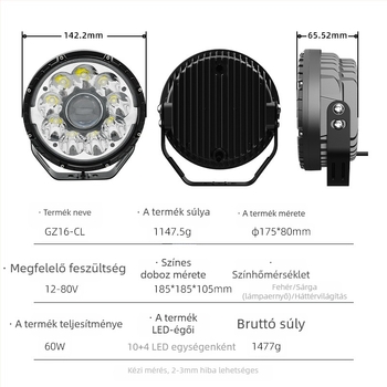 Harley-stílusú motorkerékpár fényszóró retro dizájnnal, levehető lámpaernyővel (12-80V, 60W, 4000lm, alumíniumtest, IP65)