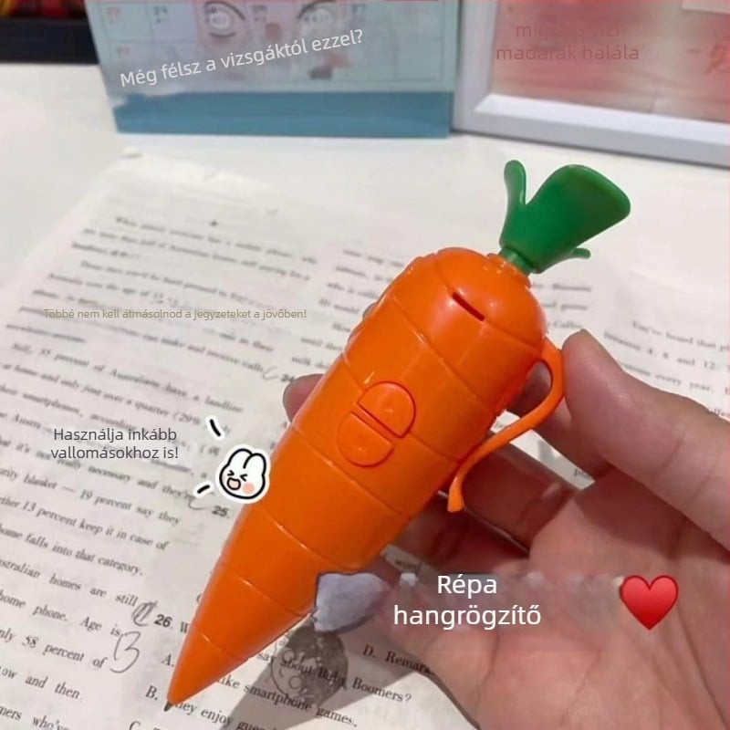 Répa alakú hangrögzítő toll diákoknak, kompakt hangrögzítő eszköz, 60 perc felvétel, AA elemről működik, ABS tokozás, memória bővítés nélkül, 3 hónapos garancia