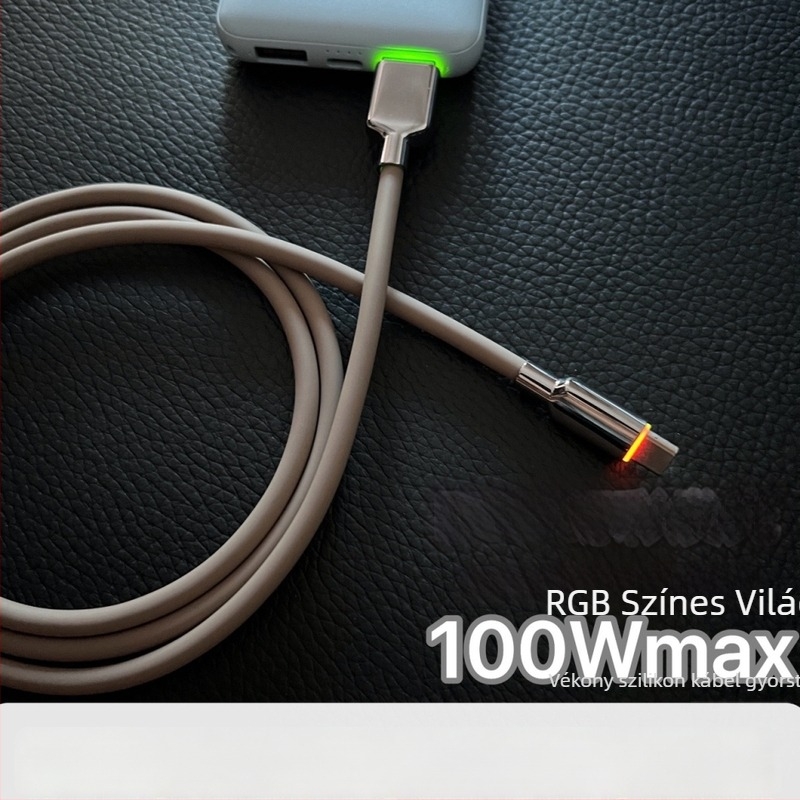 RGB világító 5,0 mm folyékony szilikon adatkábel, 100W gyorstöltés, kompatibil Huawei és iPhone 15/16