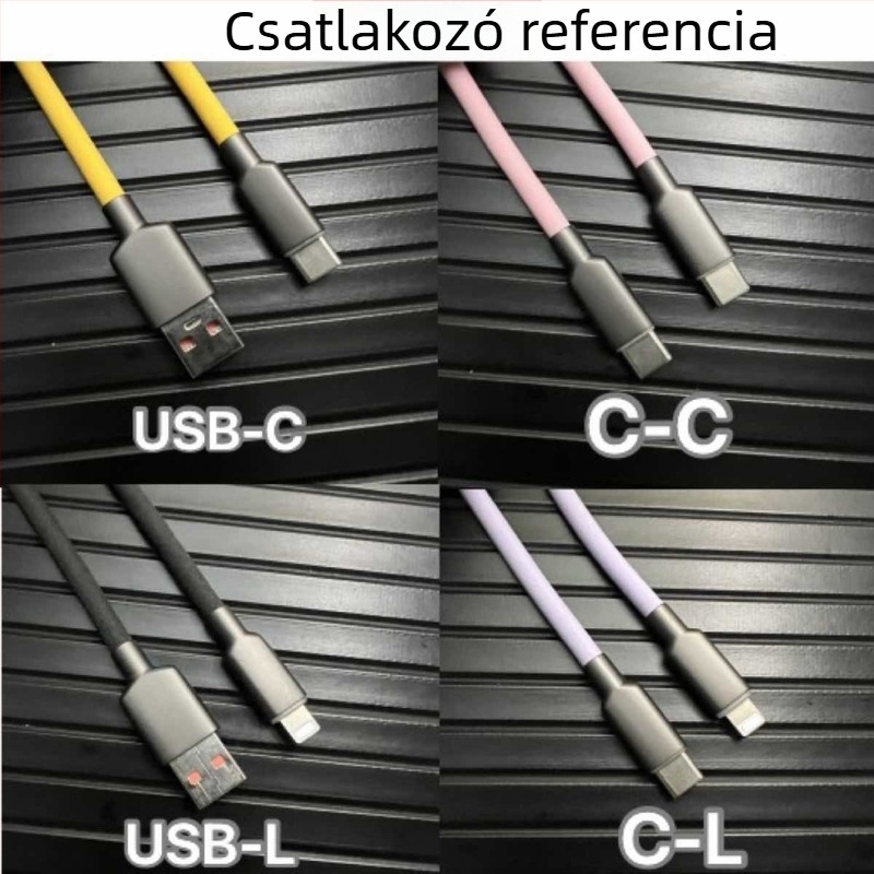 RGB‑világított matt folyékony szilikon adatkábel, 100W gyorstöltés, Huawei, Oppo és Apple iPhone 15/16‑hoz