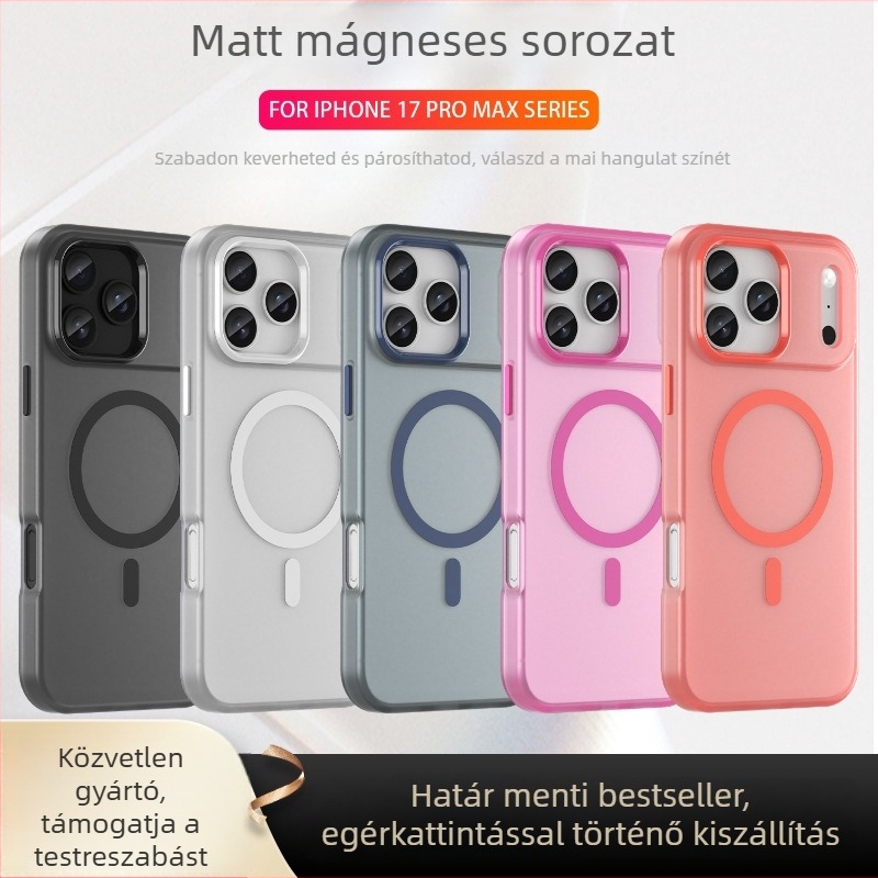 Új iPhone 17 tok, ütésálló, matt tapintású, mágneses rögzítés, iPhone 16 Pro és 17 Pro Max készülékekhez