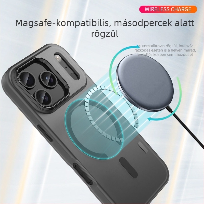 Új iPhone 17 tok, ütésálló, matt tapintású, mágneses rögzítés, iPhone 16 Pro és 17 Pro Max készülékekhez