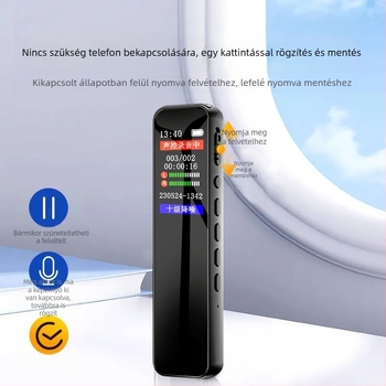 Felvételi toll, 30 órás felvétel, TF kártya, színes kijelző, USB 2.0, két mikrofon