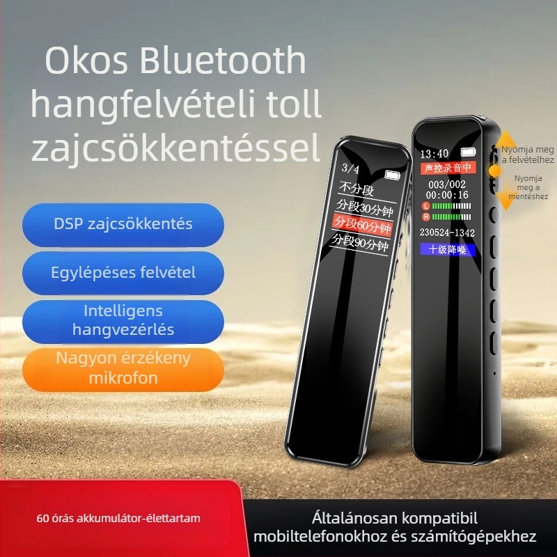 Felvételi toll, 30 órás felvétel, TF kártya, színes kijelző, USB 2.0, két mikrofon