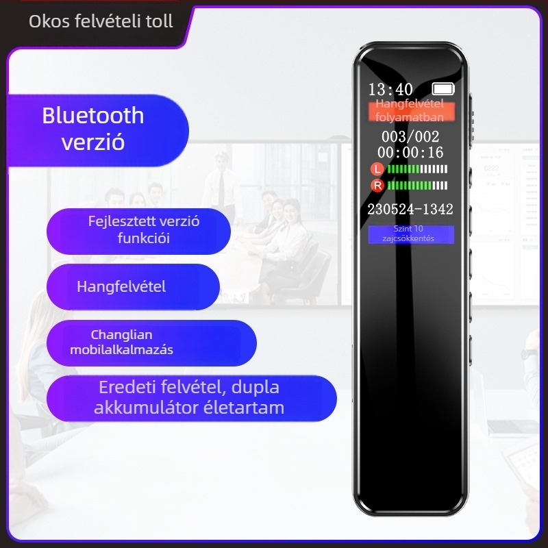 Felvételi toll, 30 órás felvétel, TF kártya, színes kijelző, USB 2.0, két mikrofon