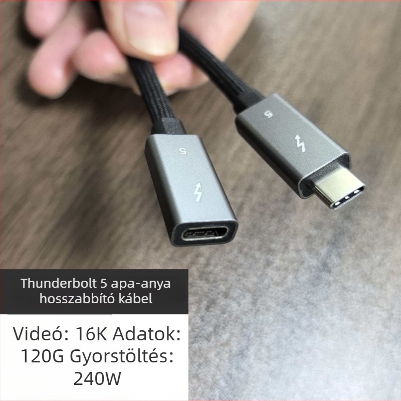 Thunderbolt 5 hosszabbító kábel merevlemezházhoz, 80 Gbps nagysebességű adatátvitel, PD240W gyorstöltés, kompatibilis MacBookkal