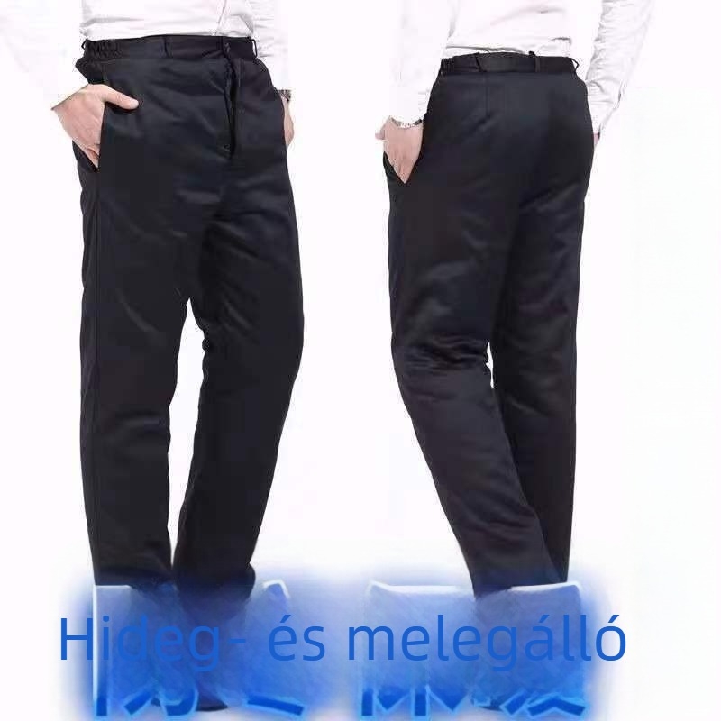 Férfi téli kabát és nadrágszett műbőrből, vastag tömés, selyem-pamut töltet, tél 2025