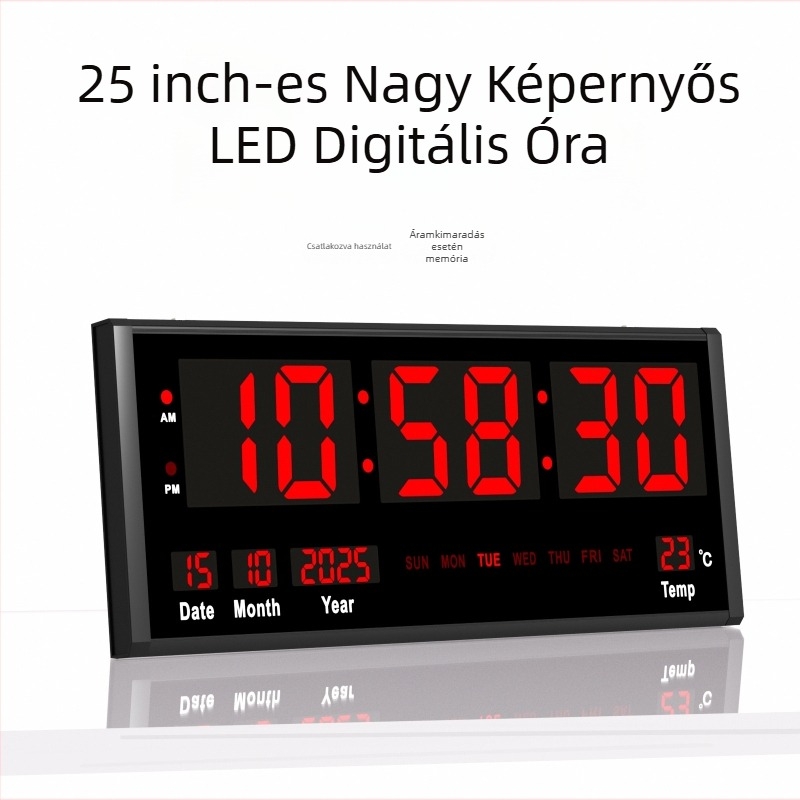 iTICK falra szerelhető LED digitális falióra, örök naptár, sötétben világító, modern fém ház és üveg számlap, külső tápegység