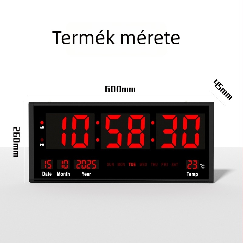 iTICK falra szerelhető LED digitális falióra, örök naptár, sötétben világító, modern fém ház és üveg számlap, külső tápegység