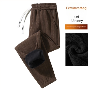 Férfi jacquard nadrág búzaszem mintával, európai pamut-flízzel, bélésként fleece-sel és vastag, laza szabású