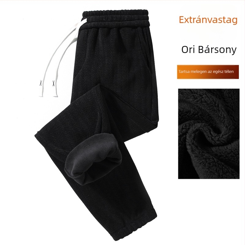 Férfi jacquard nadrág búzaszem mintával, európai pamut-flízzel, bélésként fleece-sel és vastag, laza szabású