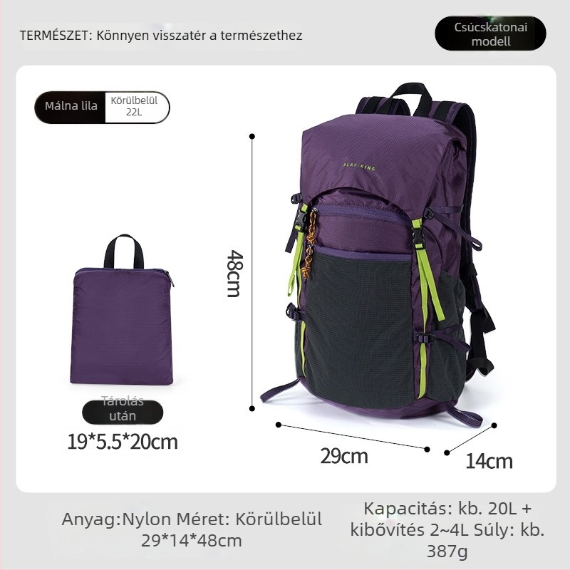 PlayKing Hegymászó hátizsák – ultrakönnyű nylon, uniszex, bővíthető kapacitás, csökkenti a terhelést, kompakt tárolás