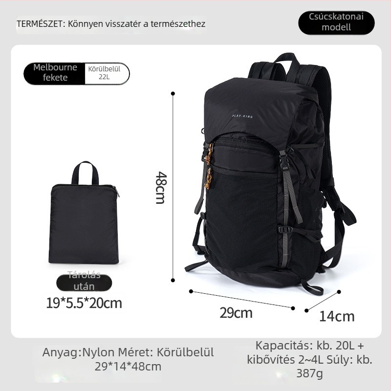 PlayKing Hegymászó hátizsák – ultrakönnyű nylon, uniszex, bővíthető kapacitás, csökkenti a terhelést, kompakt tárolás