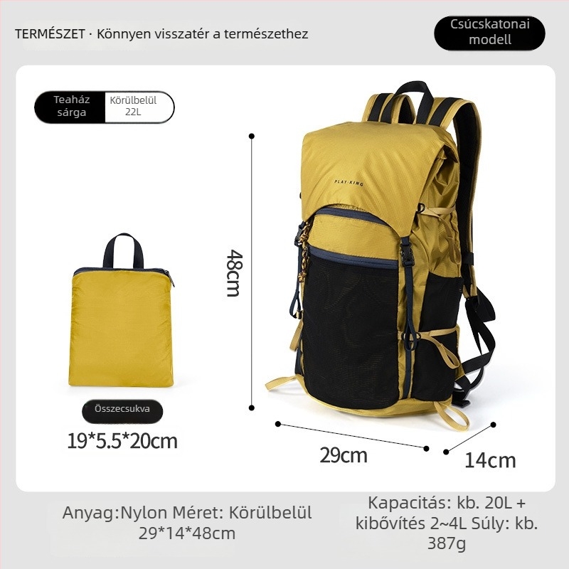 PlayKing Hegymászó hátizsák – ultrakönnyű nylon, uniszex, bővíthető kapacitás, csökkenti a terhelést, kompakt tárolás