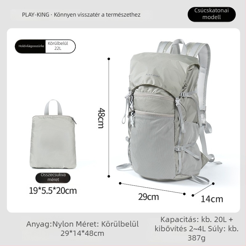 PlayKing Hegymászó hátizsák – ultrakönnyű nylon, uniszex, bővíthető kapacitás, csökkenti a terhelést, kompakt tárolás