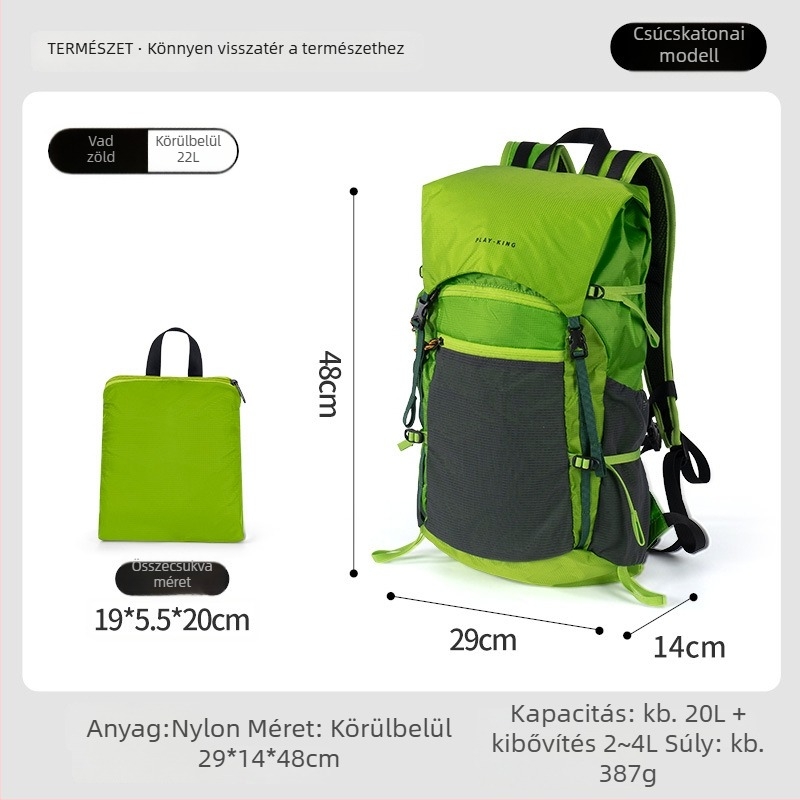 PlayKing Hegymászó hátizsák – ultrakönnyű nylon, uniszex, bővíthető kapacitás, csökkenti a terhelést, kompakt tárolás