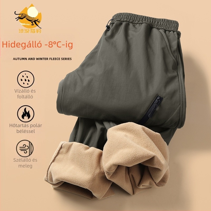 Férfi Softshell nadrág fleece-béléssel, ősz-téli időszakra, szél- és vízálló, kopásálló, mandzsettás szárú